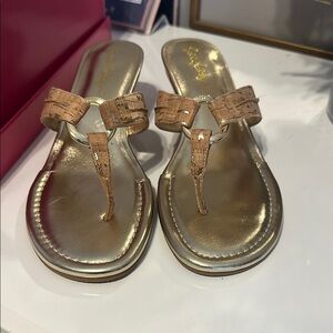 Lilly Pulitzer Gold and Tan Sandals with Leather Straps